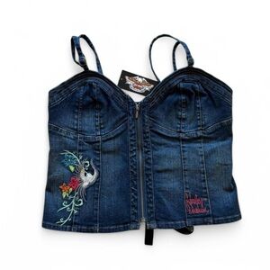 Y2K Harley Davidson denim corset top NWT